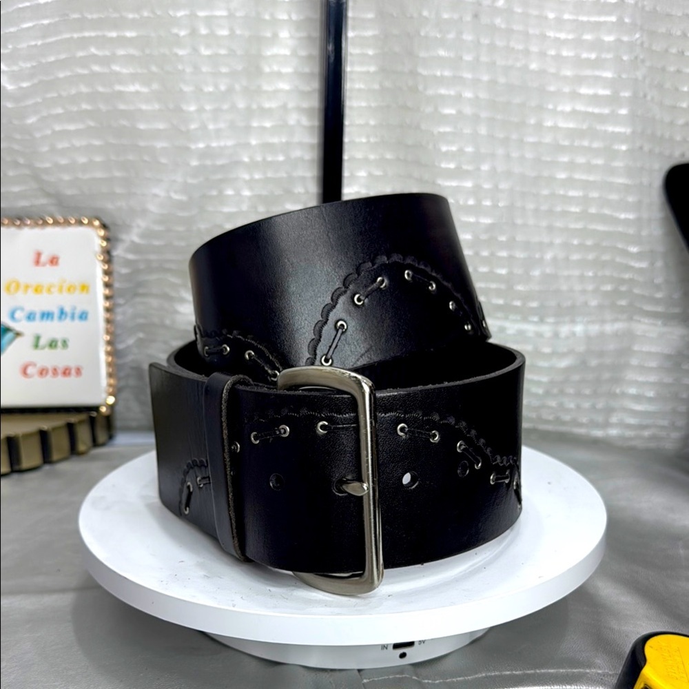 (H)The Limited Women's Fully Studded Multi-Perforated Hancho Leather Belt,Size M